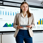 **

"A successful young woman, a Moscow-based entrepreneur, giving a presentation at a modern co-working space in the city center, fully clothed in a stylish and modest business casual outfit (think: tailored trousers, a blouse, and a blazer), holding a tablet displaying data charts, professional lighting, safe for work, appropriate attire, perfect anatomy, natural pose, professional."

**